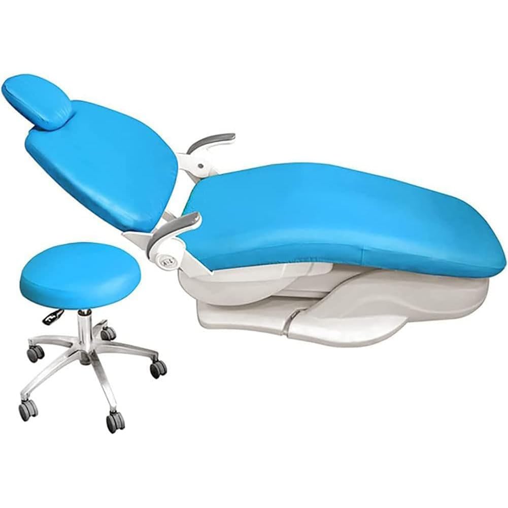 4 Pezzi/Set Copripoltrona Odontoiatrica Dentale Copre Pelle Sintetica Coprisedile Elastico Impermeabile Protettore Dentista Contenere Poggiatesta Schienale Cuscino Copertura Della Sed(Color:Azzurro)