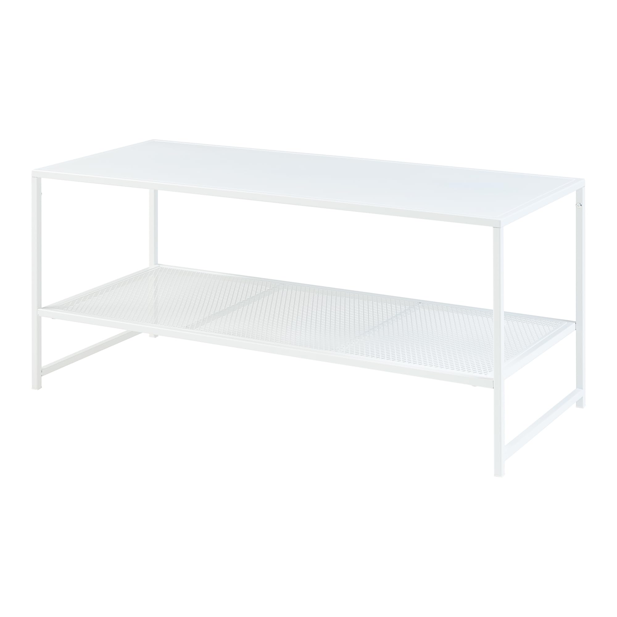 [en.casa] Mesa de Centro Rectangular con 1 Estante Inferior de Rejilla Diseño Industrial Robusta Mesa Baja para Salón Sala de Espera Oficina Acero 102x43x46 cm - Blanco Mate