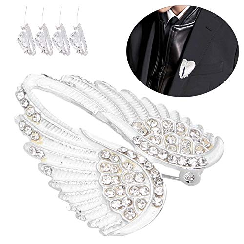 4Pcs Brooch Pin Diamond Angel Wing Pattern Vintage Sweater Shawl Clips Retro Cardigan Collar Clips Dress Shirt Brooch Clips For Women Girls Wearing(White) #TOP5