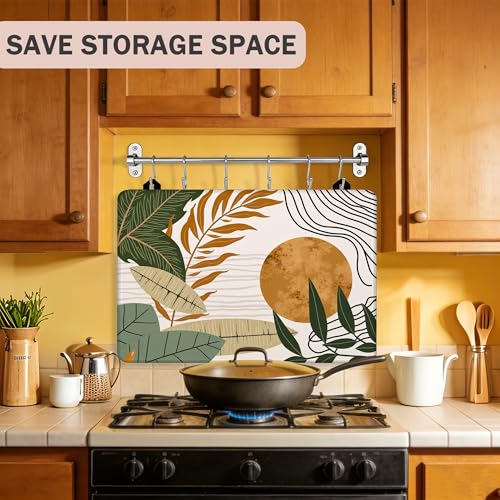 Image of Boho Leaves Stove Top Covers Pad 28 x 20 inches Dish Drying Mat Coffee Bar Mats Kitchen Decor Absorbent Pad Fit Coffee Maker Machine Dish Drying