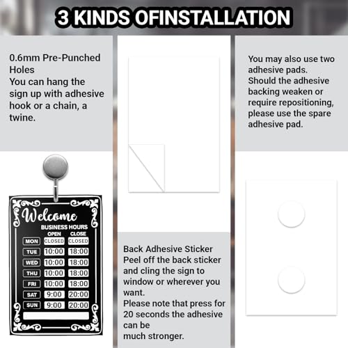 Business Hours Sign Set for Store Front - Changeable Store Time Mark with Stickers, Open-Closed Business Sign, Durable PVC Office Hours Plaque for Door Window, Restaurant, Coffee Shop, Bar (Black)