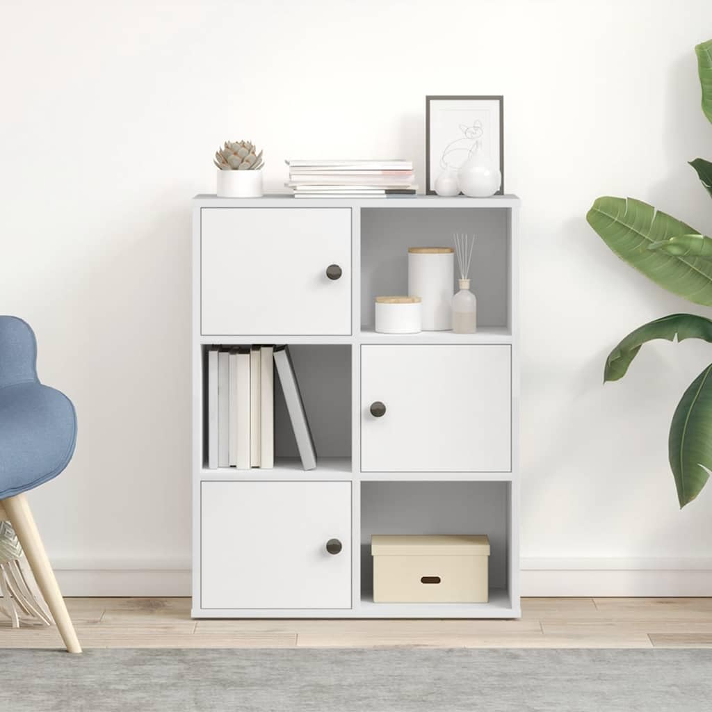 Regał na książki, biały, 60 x 24 x 76,5 cm, materiał drewnopochodny, wszechstronny organizer do przechowywania książek, czasopism, dekoracja, elastyczny montaż drzwi, łatwy w pielęgnacji