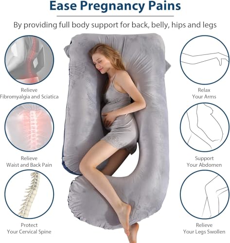 Image of Victostar Pregnancy Pillow,57 inches U Shaped Maternity Pillow with Removable Cover Full Body Pillow Support for Back, HIPS, Legs, Belly (Blue Grey)