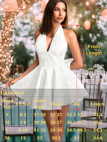 Image of ShawGobow Jacquard Corset Dress,Deep V Halter Mini Dresses with Bow Back,Sexy Birthday Outfits Women Homecoming Prom Formal