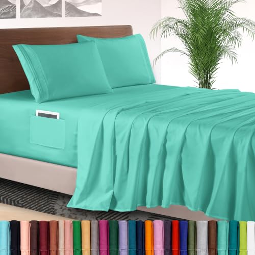 Elegant Comfort 4-Piece Bed Sheet Set - Luxury Bedding 1500 Premium Hotel Quality Microfiber, All Around Elastic 18-24 Inches Deep Fitted Sheet- Extra Deep Pocket Sheets, Queen, Paradise Teal