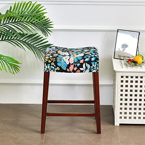Krfoonn 2 Pack Rectangle Bar Stool Covers Printed Stretch Rectangle Saddle Bar Stool Slipcovers Washable Stool Upholstered Protector Slipcover For Dining Room Living Room With Nonslip Elastic Band, 07 #TOP1