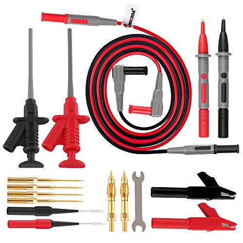 Micsoa Deluxe Electrical Test Lead Kit, Digital Multimeter Leads Automotive Test Leads with Alligator Clips, Retractable Test Clips, Back Probe Pin & Tips Set of 16