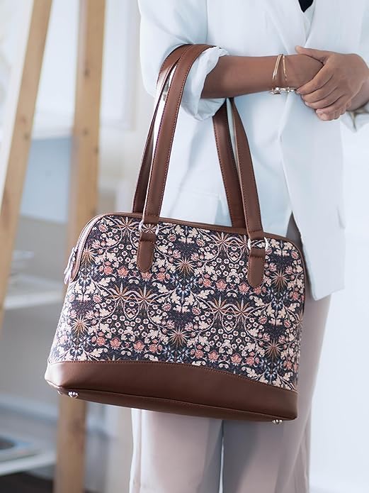 Women’s Jute & Vegan Leather Tote Bag – Handcrafted Work Shoulder Bag with Double Handles, Spacious Carryall for Office, Daily Use & Travel