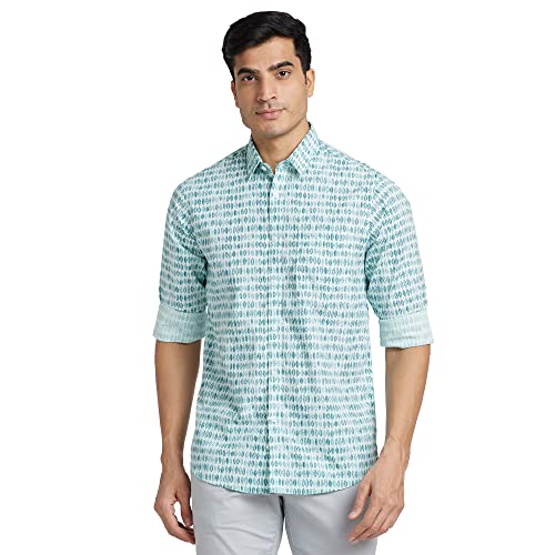 Image of Colorplus Men's Pure Cotton Print Pattern Contemporary Fit Spread Collar Full Sleeve Casual Shirt