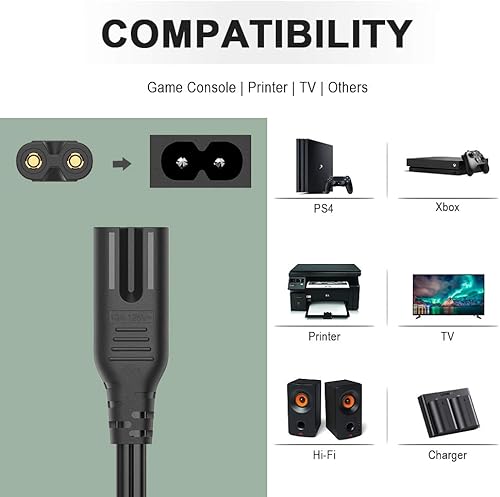 Miniatura 4 de Cable de alimentación de TV para Samsung LG TCL Sony: 6 pies 2 clavijas AC enchufe de pared 2 ranuras LED LCD Cable Insignia Sharp Toshiba JVC