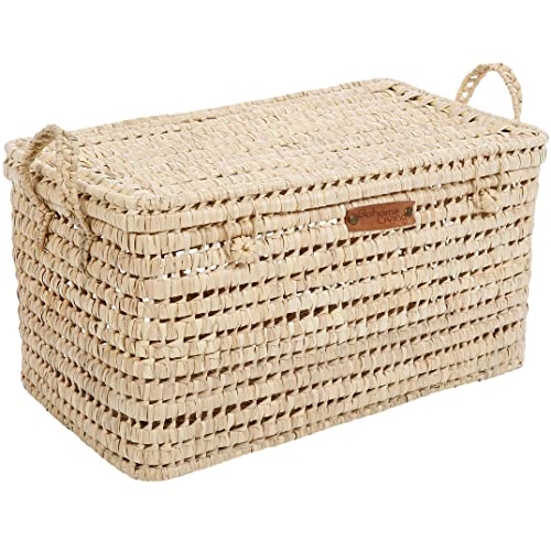 Bohome Living - Baule Contenitore in Vimini Intrecciato, Cesto Portaoggetti, Portabiancheria, Decorazione Boho Chic (60cm)