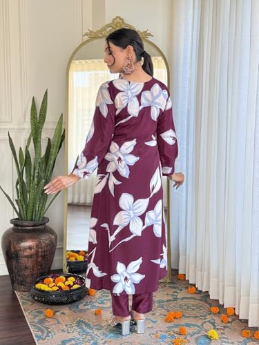 Image of Shiv Textiles Art Silk Solid Regular Kurta Sets for Women (JDA-GULMAHOR-Wine-XL Maroon
