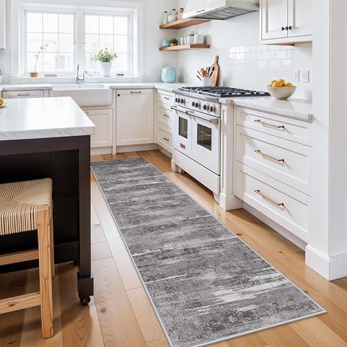 Hallway Runner Rug 2x8 Washable: Kitchen Entryway Carpet with Non Slip Backing Indoor Ultra-Soft Foldable Rugs for Laundry Bedroom Modern Abstract Floor Mat for Bathroom 2x8 Black
