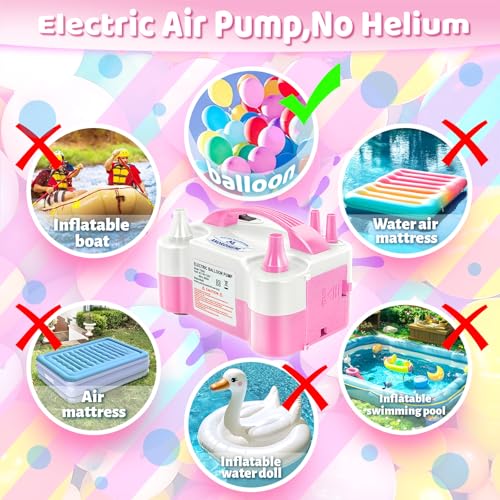 Anordsem Electric Balloon Air Pump: Polypropylene Plastic Case with Dual Nozzle - Quick Inflating for All Balloons at Home - Pink Blower Machine Knotter/Ribbon for Parents Party Decoration by Anordsem - Image 6