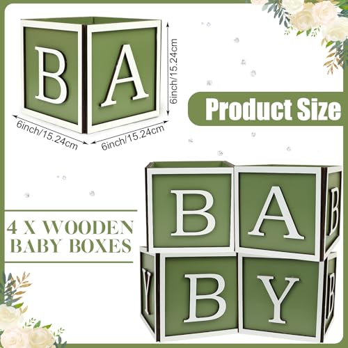 Acmee 4 Set Baby Shower Centerpieces for Tables - 6 inch Wooden Boxes with Baby Letters Rustic Cube Planter Wood Blocks for Gender Reveal Party Favor (Green) by Acmee - Image 2