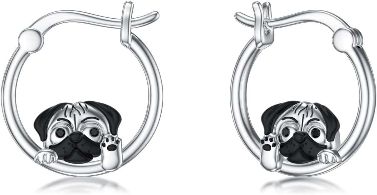 Small Hoop Earrings Sterling Silver Pug/Sugar Glider/Jumping Spider/Chihuahua Dog Hoop Earrings Cute Animal Jewelry for Women