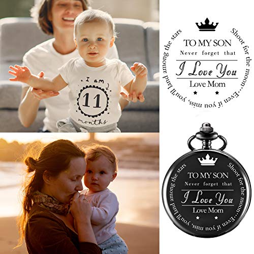 Image of TREEWETO Pocket Watch | Mother and Son Graduation Gift - Engraved 'To My Son, Love Mom' - For Him, Christmas, Valentine's Day, Birthday