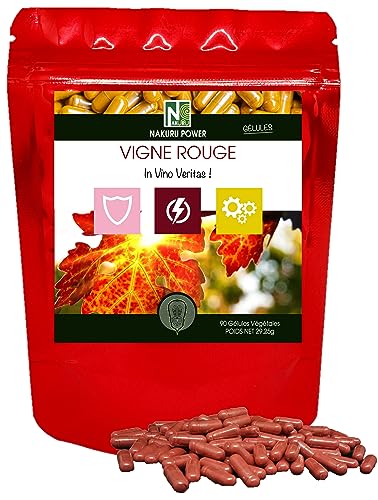NAKURU | Vigne Rouge | Gamme Power | Fabriqué en France | In Vino Veritas! (90 Gélules Végétales de 325mg / Poids Net: 29,25g)