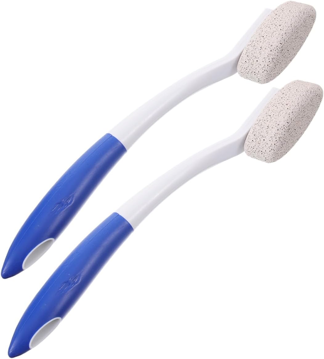 FRCOLOR Long Handle Pumice Stone Foot Scrubber 2pcs Dead Skin Remover Tool for Callus Removal Portable Foot Exfoliator for Care