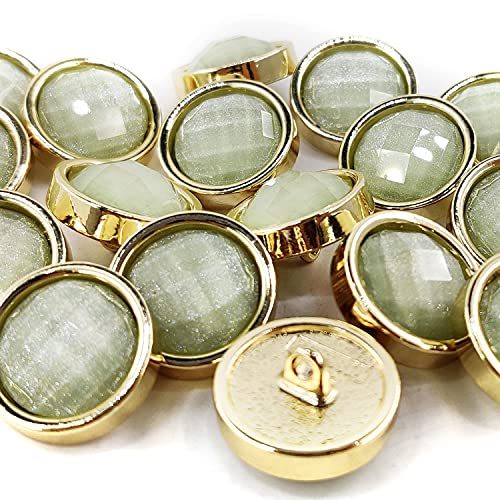 Craftisum Beveled Cut Round Green Glass Shimmer Sewing Shank Buttons 20 Pcs - 18Mm, 23/32" #TOP3