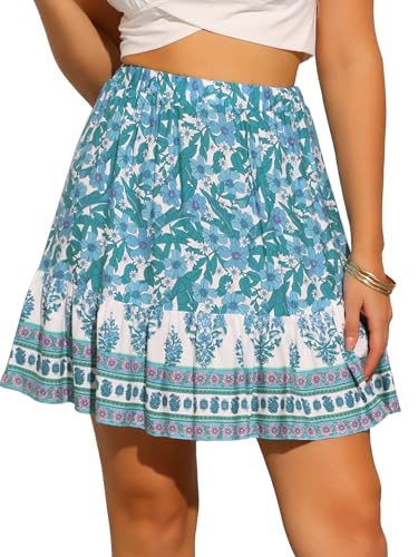 Allegra K Floral Skirts for Women's Pleated Flared A-Line High Elastic Waist Casual Short Mini Boho Skirt