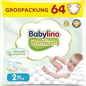 Babylino Premium, Windeln für Neugeborene, Größe 2, mit Ultra-Soft-Filter, Mini (3-6 kg), 64 Stück