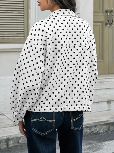 Image of Tankaneo Womens Zip Up Cropped Jackets Polka Dot Oversized Jackets Spring Lightweight Trendy Casual Coats