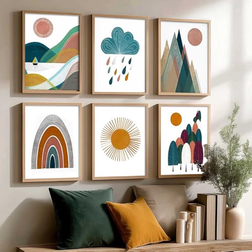 Image of kotart Boho Art Home Decoration Paintings With Frame For Living Room Bed Room Hotel Wall Decor Digital Reprint Set Of 6 (13X17 inch)