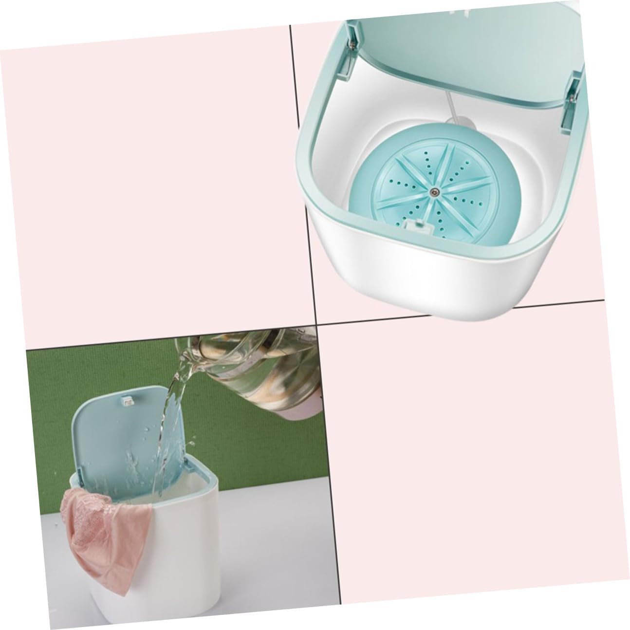 KALLORY Portable Mini Washing Machine with Turbine for Home Use and Travel, USB Powered Clothes Washer with Barrel, Plastic Compact Washer for Clothes and Socks, Blue
