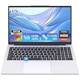 Auusda 15.6" FHD Laptop, 16GB RAM 512GB SSD, Win11 Compatible PC, Backlit Keyboard Fingerprint Sensor, Type-C, Up to 8TB Storage, 6000mAh Dual Core Processor, Ideal for Light Gaming & Business, Silver