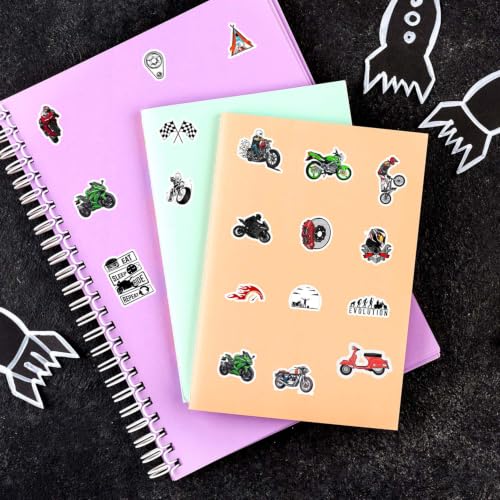 Image of Motorcycle Vinyl Sticker Pack of 50 | Waterproof Bike, Racing & Rider Stickers for Helmet, Laptop, Water Bottle, Bike Accessories, Suitcase, Phone, Journal & Scrapbook | Moto Life Decal Collection