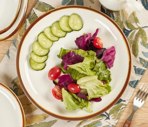 Image of ONEMORE 10.5 Inch Ceramic Dinner Plate - Large Stoneware Dish Set of 6, Dessert Salad Plates, Microwave, Dishwasher and Oven Safe, Easy to Clean, Rustic and Speckled Style Dinnerware, Creamy White