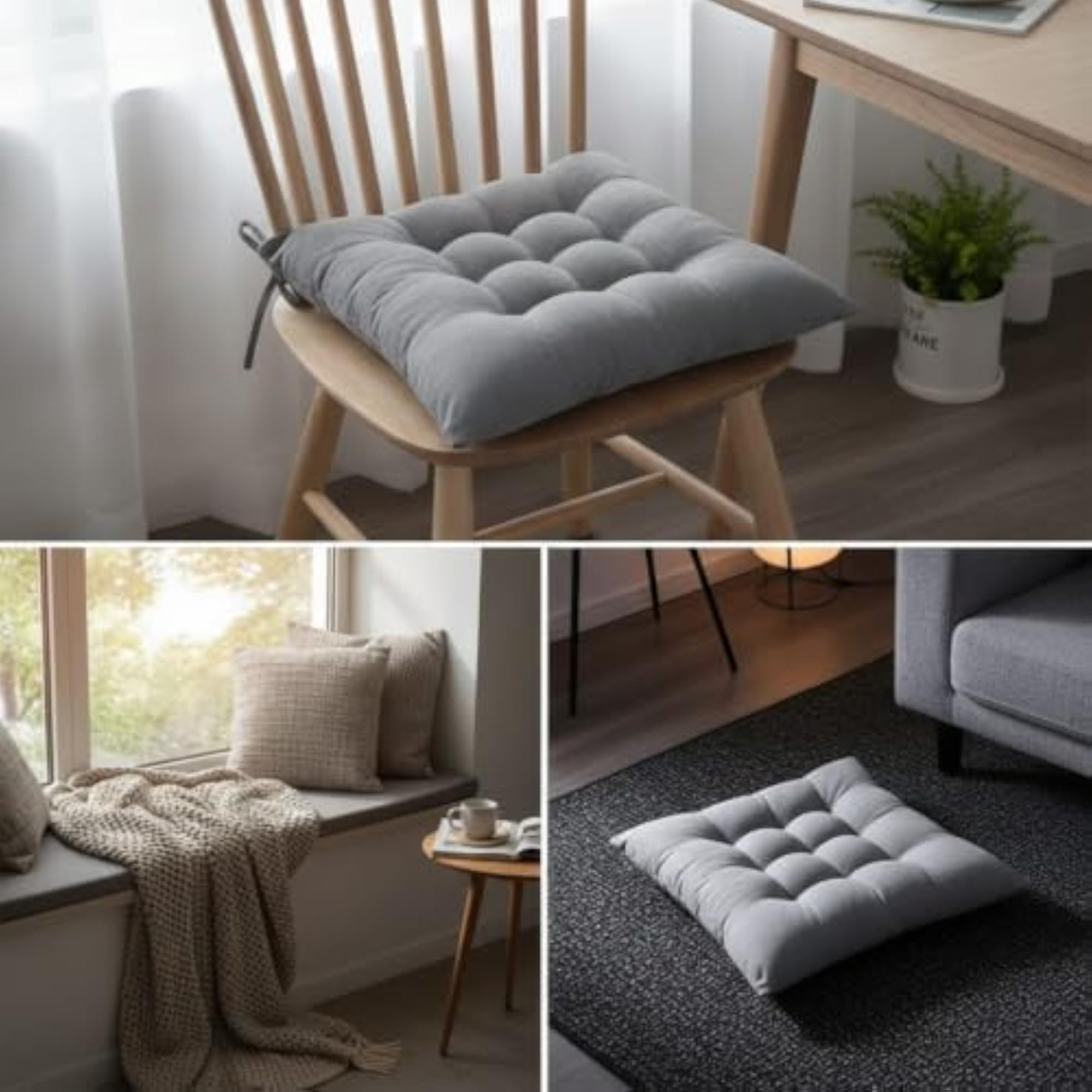 Thick Tufted Seat Cushion, Sky Blue Thin