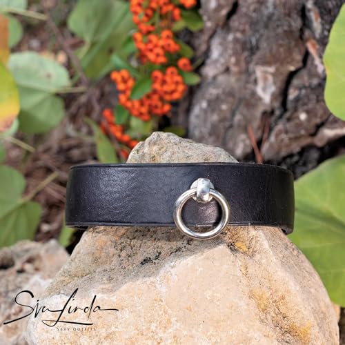 SiaLinda: Halsband Buddy schwarz 30mm Rindersoftleder, 2 Längen, pur oder mit O-Ring Lange Länge (+8€) / Großer Ring Edelstahl (+8€)