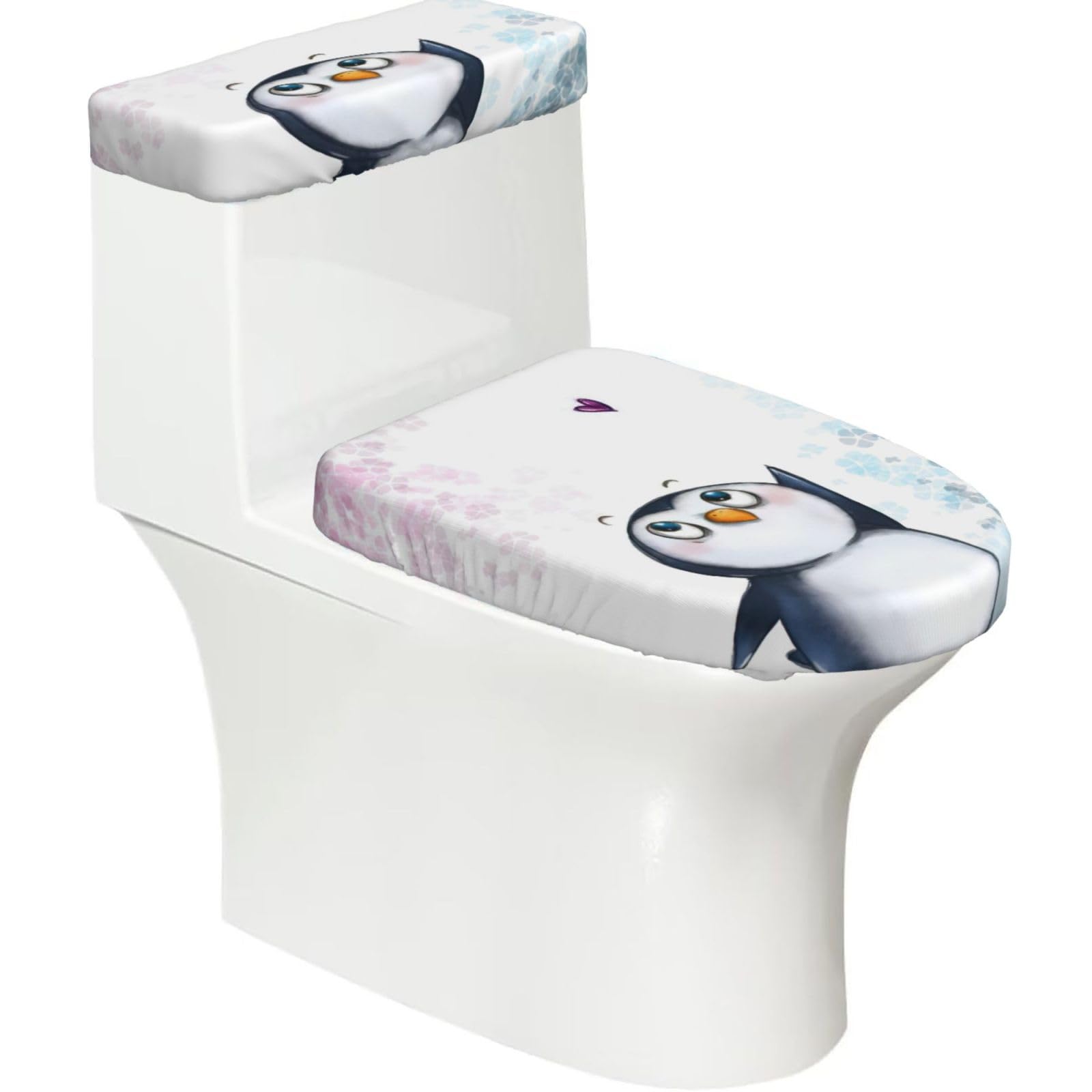 I Love Penguins Print Bathroom Decor Toilet Lid Cover And Tank Covers, Restroom Accessories Fits Most Round