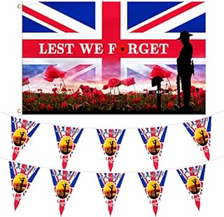 Abitoncc Lest We Forget Flag 5ft X 3ft Remembrance Day Flag Lest We Forget Bunting Remembrance Day Decorations War Soldiers Remembrance Day Bunting for Garden Outdoor Poppy Day Flags Remembrance Flag
