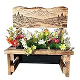 KlaSa Kreativwerkstatt Blumenbank aus Holz mit Gravur,Dekorative Pflanzbank mit Blumenkasten,Geschenk für Mama,Oma,Opa–Gartenbank für Balkon&Terrasse, Outdoor Muttertag (Bergmotiv)