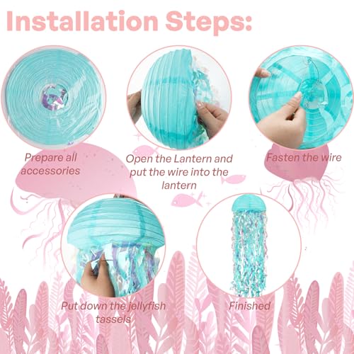 Image of Jellyfish Paper Lanterns 6 Pacs Under The Sea Party Decorations Mermaid Party Baby Shower Decorations Blue Hanging Jelly Fish for Ocean Spongebob Birthday Party Decorations (Macaron)