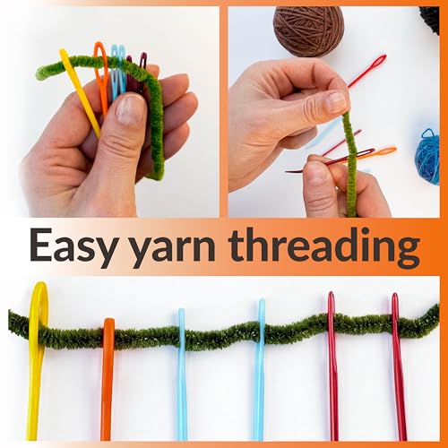 Image of Yarn Needles Large Eye for Crochet & Knitting - 6 Pcs Tapestry Needle Set, Bent Tip Steel & Plastic Darning Needles for Weaving in Ends