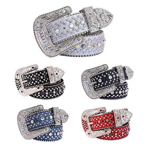 Rhinestones Belt Fashion Western Bling Crystal Studded Leather Belt Accessory For Women Men Total Length 45 Inches3