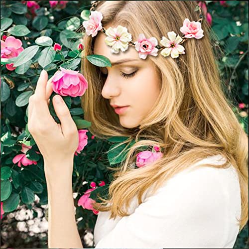 Rtitcope 6Pcs Flower Crown Handmade Adjustable Rose Wreath, Floral Garland Hair Bands Tiara Garland Wedding Party Halo Headpiece Boho For Women Brides Bridesmaids Baby Girls Teens #TOP2