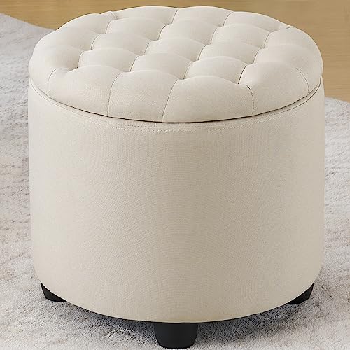 Furniliving Modern Round Storage Ottoman,Button Tufted Ottoman Foot Stools Ottoman Footstool with...