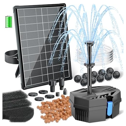 Biling 8W Teichfilter Solar mit Akku und 10 Düsen Solar Teichpumpe mit Filter für klare Teiche bis 500L, leise Filterpumpe für Mini Gartenteich Springbrunnen Wasserspiele Vogelbad Tierpool Hydroponik