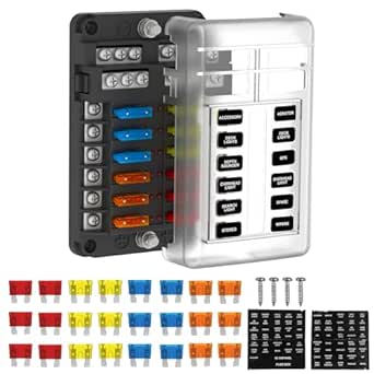 12 Way Fuse Block Box 12V/24V DC, ATC/ATO Fuse Panel with LED Indicator for Marine Boat Automotive Motorcycle