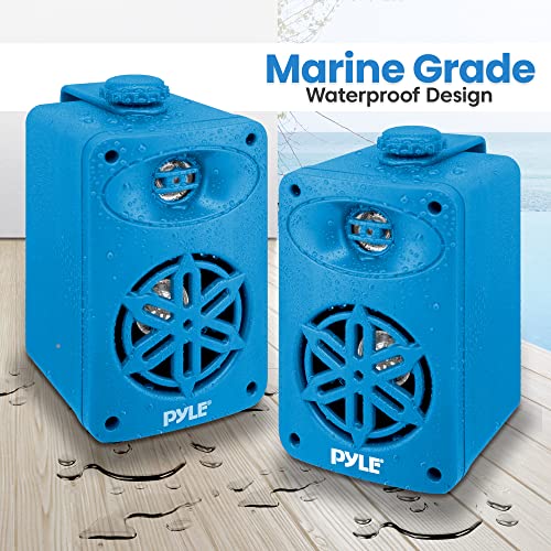 Image of PyleUsa Indoor Outdoor Speakers Pair - 200 Watt Dual Waterproof 3.5 inch 2-Way Full Range System w / 1 /2 inch High Compliance Polymer Tweeter - in-Home, Boat, Marine, Deck, Patio, Poolside (Blue) - PDWR35BL