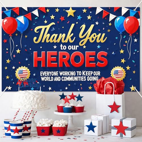Image of BlissYard Thank You to Our Heroes Banner 71 x 43 Inch 4th of July Decorations Patriotic Happy Veterans Day Outdoor Decorations Veterans Day Photography Background Sign Memorial Day Decor Banner