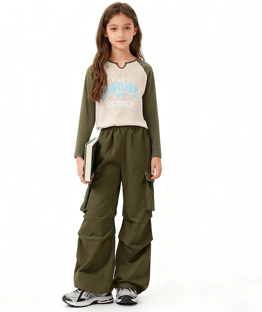 Sizes 5-12 Years Girls 2 Piece Outfit Fashion T-Shirt Top + Cargo Pants Girls Fall Clothing Set - Image 2