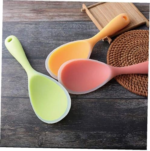 Image of Baskety Non-Stick Rice Spoon Silicone Ladle Soup Spoon with Handle for Dining Table 22.3 x 6.8 cm (Orange)