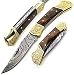 Rose Wood with Double Bloster Scrimshaw Work 7.6'' Handmade Damascus Steel Folding Pocket Knife