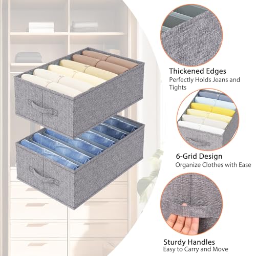 Fixwal 4pcs Wardrobe Clothes Organizer with Board Closet Organizers and Storage 6 Grids Divider Organizers Compartment Storage Bins for Jeans T-shirt Pants Legging - Image 4